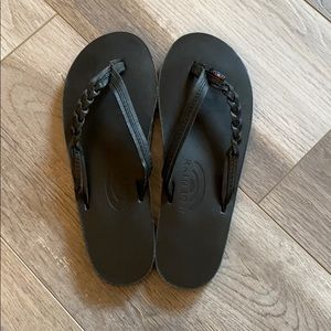 Rainbow black flip flops w/braid size M